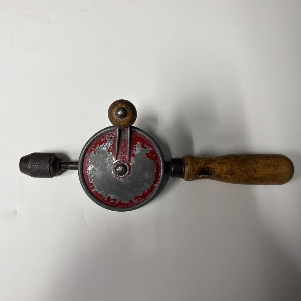Vintage Egg Beater Hand Drill Red Gear Made in USA Wood‎ Working Manual Tool